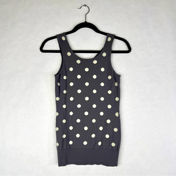 ANTHROPOLOGIE / BARASCHI Gray & White Polk Dot Strapy Knit Tank - Sz M - Picture 6 of 11